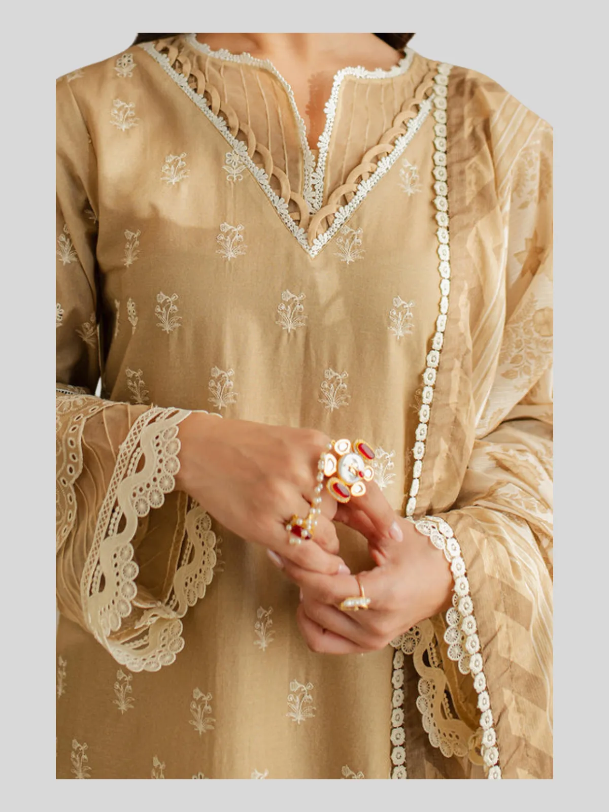 Zellbury 3-PC Cotton Unstitched Chikankari Suit - Image 4