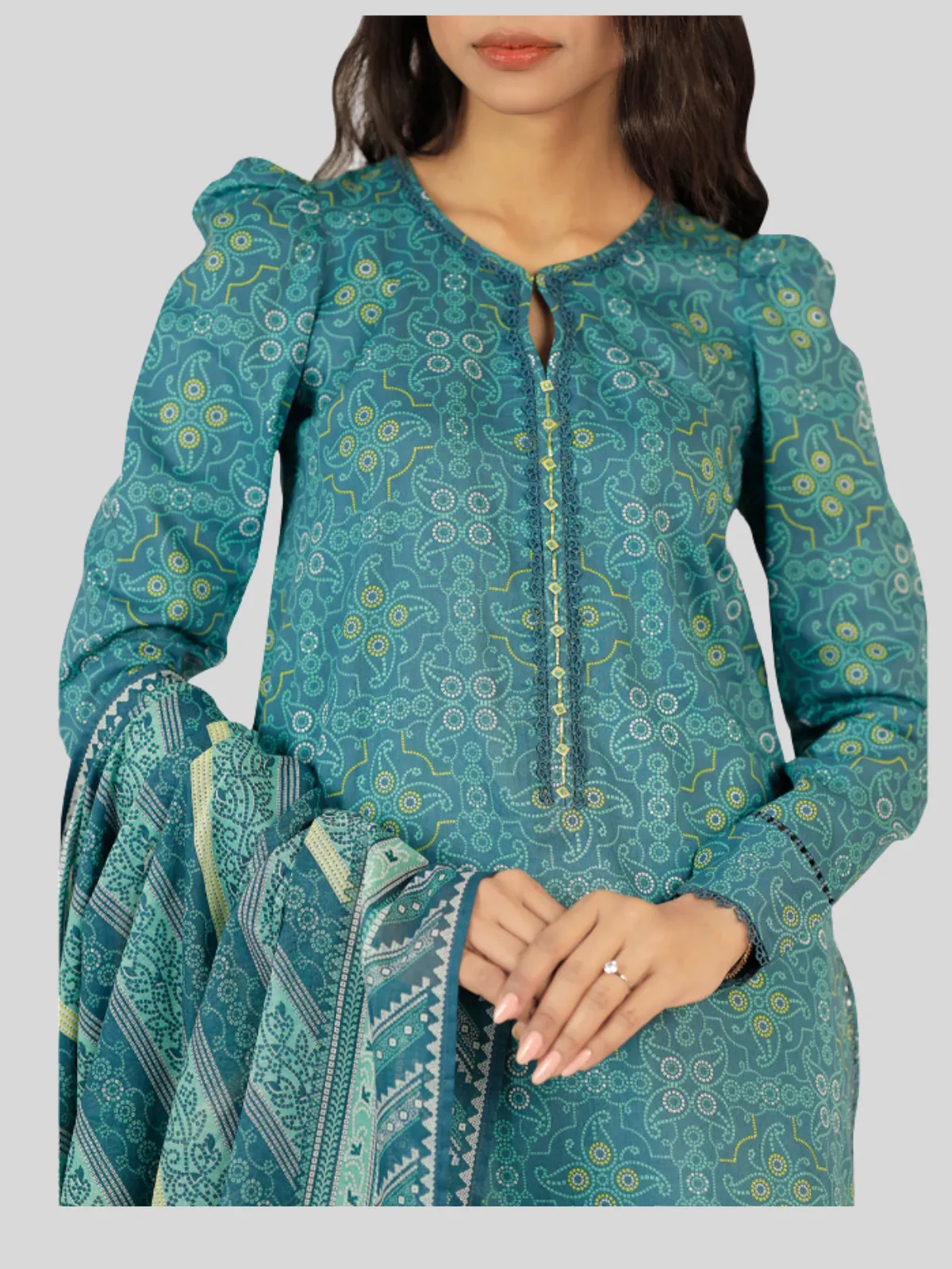 SAYA 3-PC Printed Unstitched Lawn Suit - Image 2