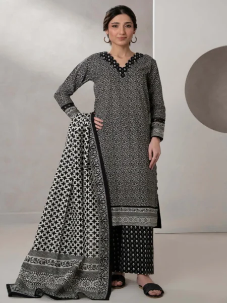 Zellbury 3-PC Digital Printed Unstitched Lawn Suit MonoChorme Collection