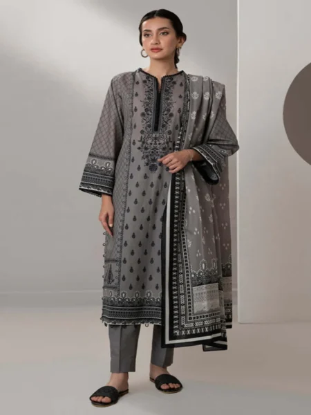 Zellbury 3-PC Digital Printed Unstitched Lawn Suit MonoChorme Collection