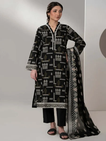 Zellbury 3-PC Digital Printed Unstitched Lawn Suit MonoChorme Collection