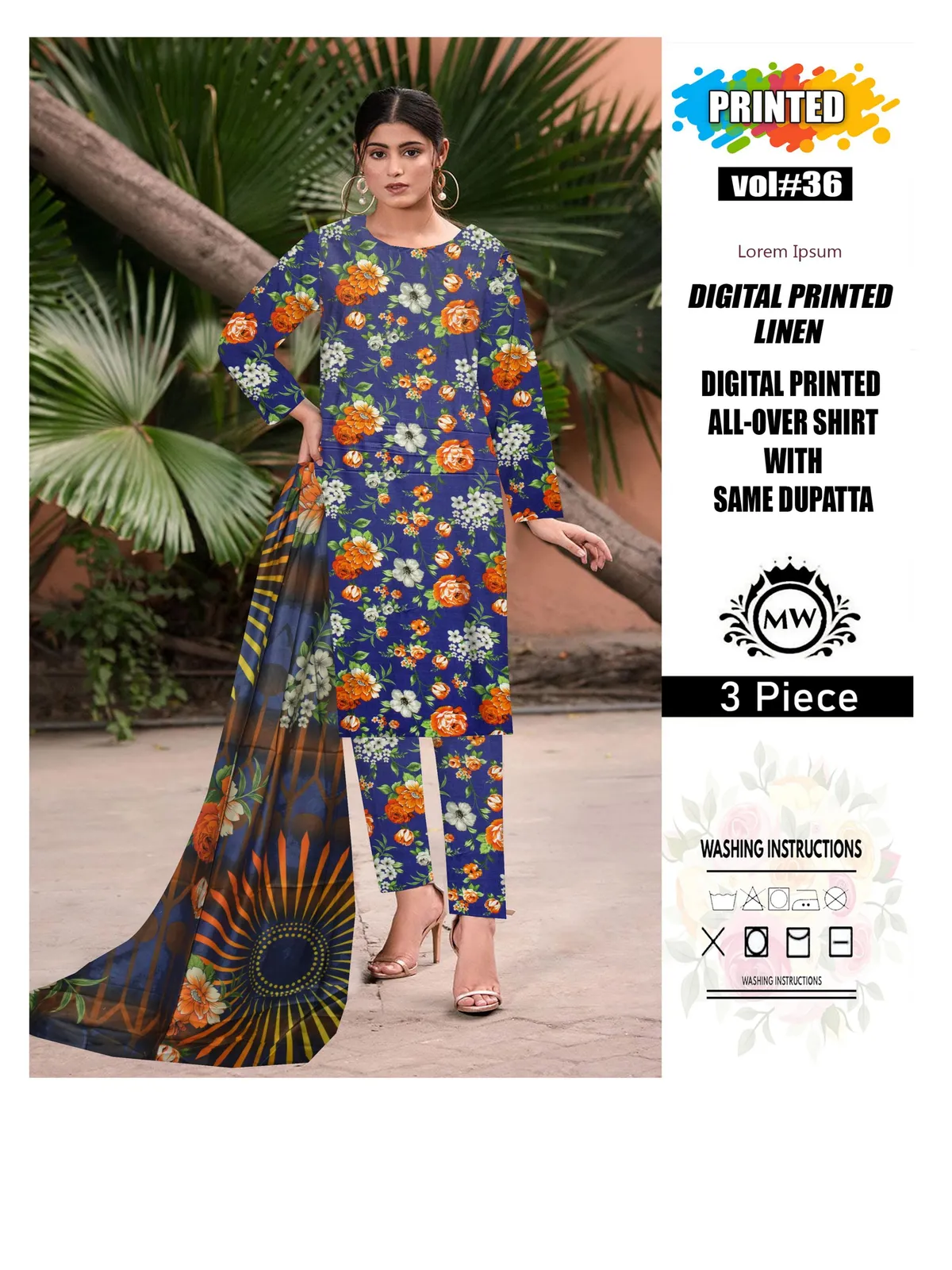 3 Piece Unstitched Digital Printed Linen - Image 10
