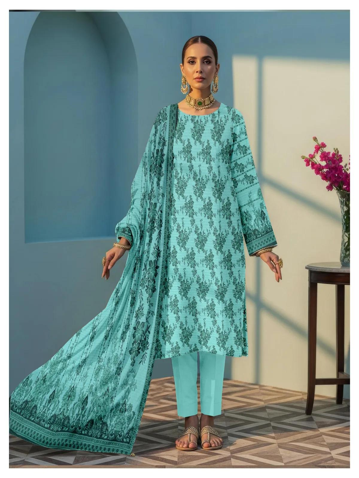 3 Piece Unstitched Digital Dhanak Suit - Image 10