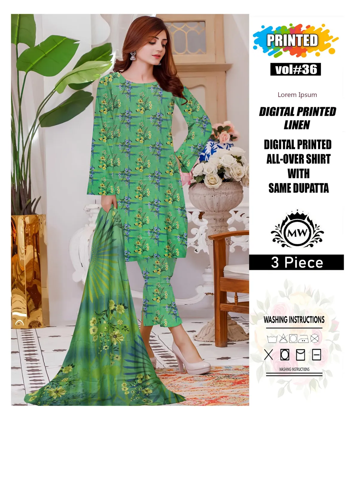 3 Piece Unstitched Digital Printed Linen - Image 8