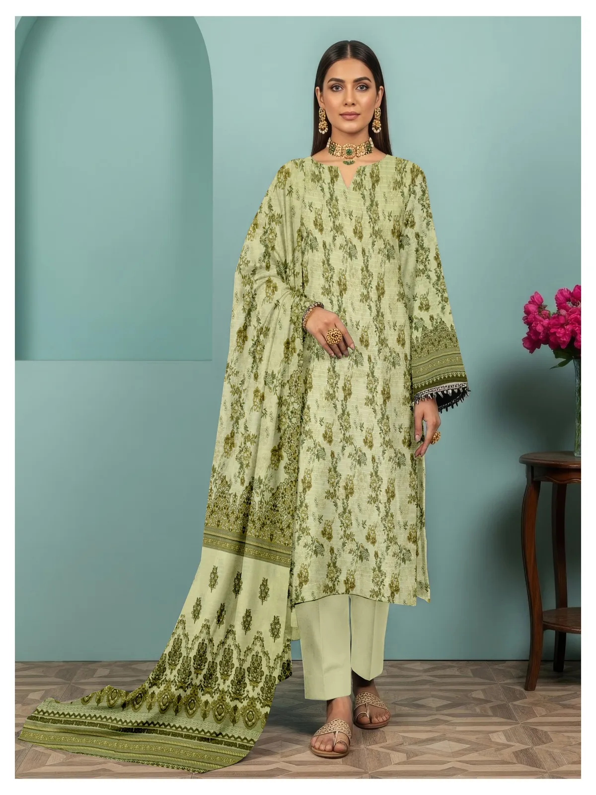 3 Piece Unstitched Digital Dhanak Suit - Image 9