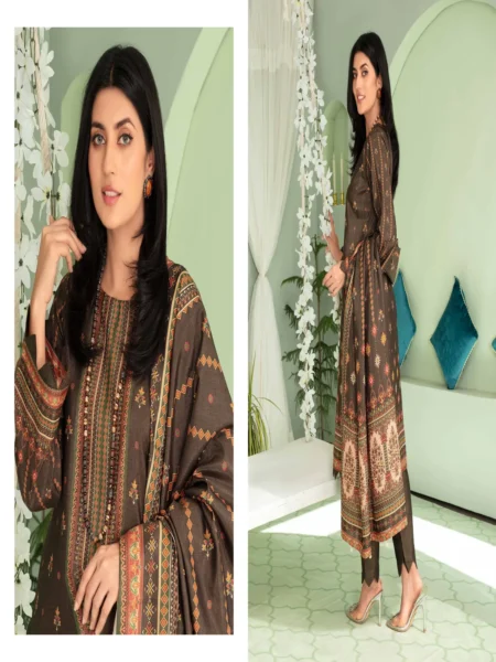 Marooj 3 Piece Magestic Golden Printed Linen Suit