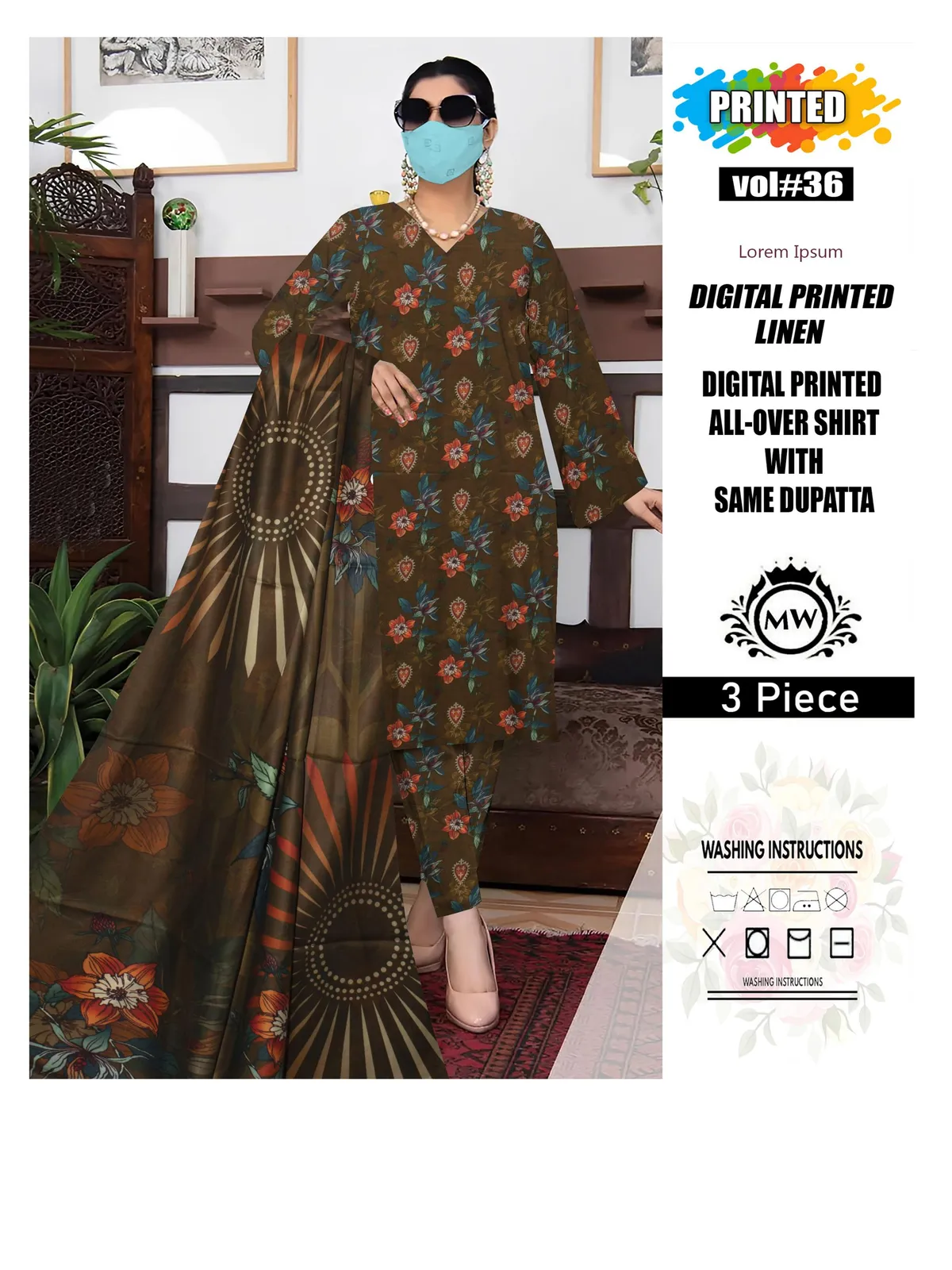 3 Piece Unstitched Digital Printed Linen - Image 5