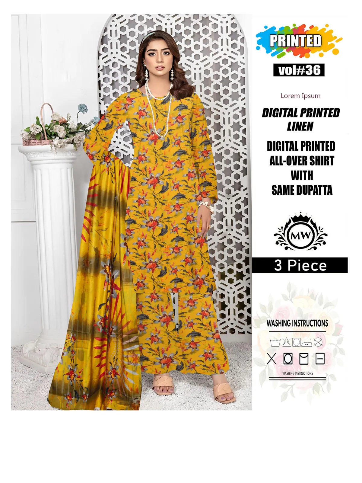 3 Piece Unstitched Digital Printed Linen - Image 6