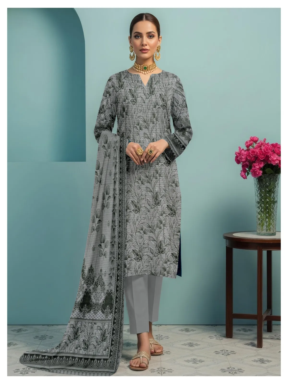3 Piece Unstitched Digital Dhanak Suit - Image 8