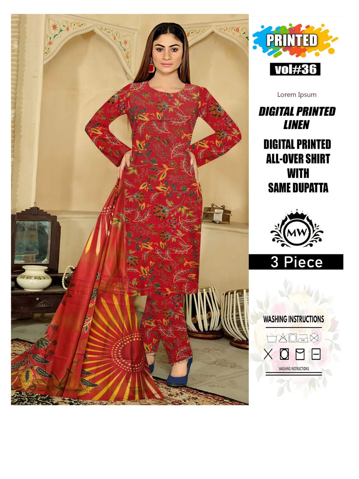 3 Piece Unstitched Digital Printed Linen - Image 7