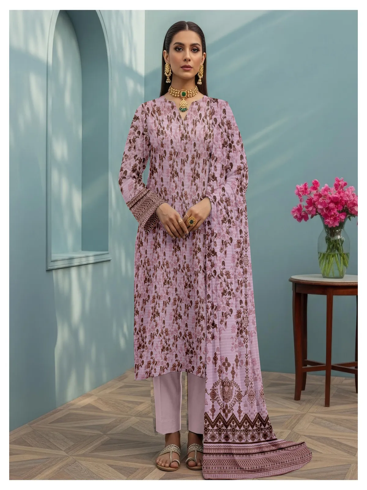 3 Piece Unstitched Digital Dhanak Suit - Image 7
