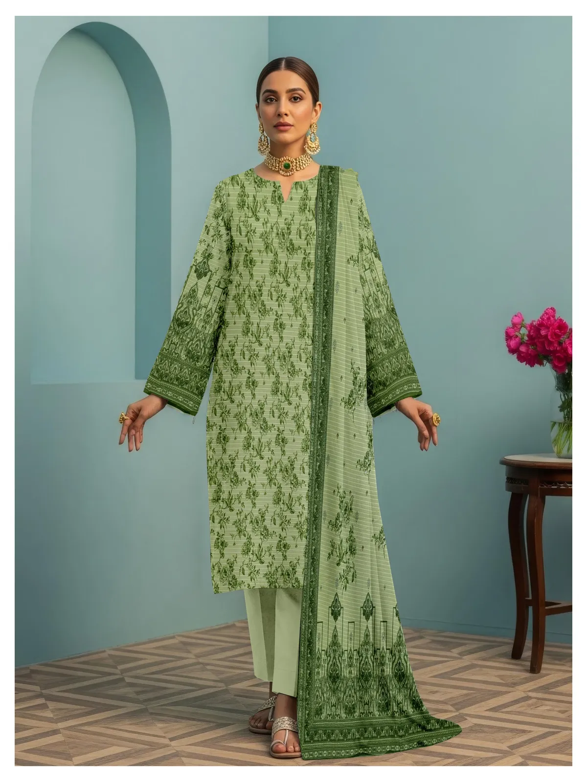 3 Piece Unstitched Digital Dhanak Suit - Image 2