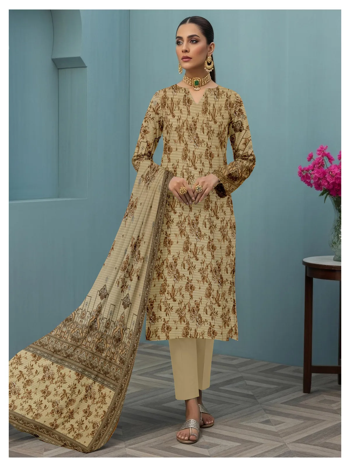 3 Piece Unstitched Digital Dhanak Suit