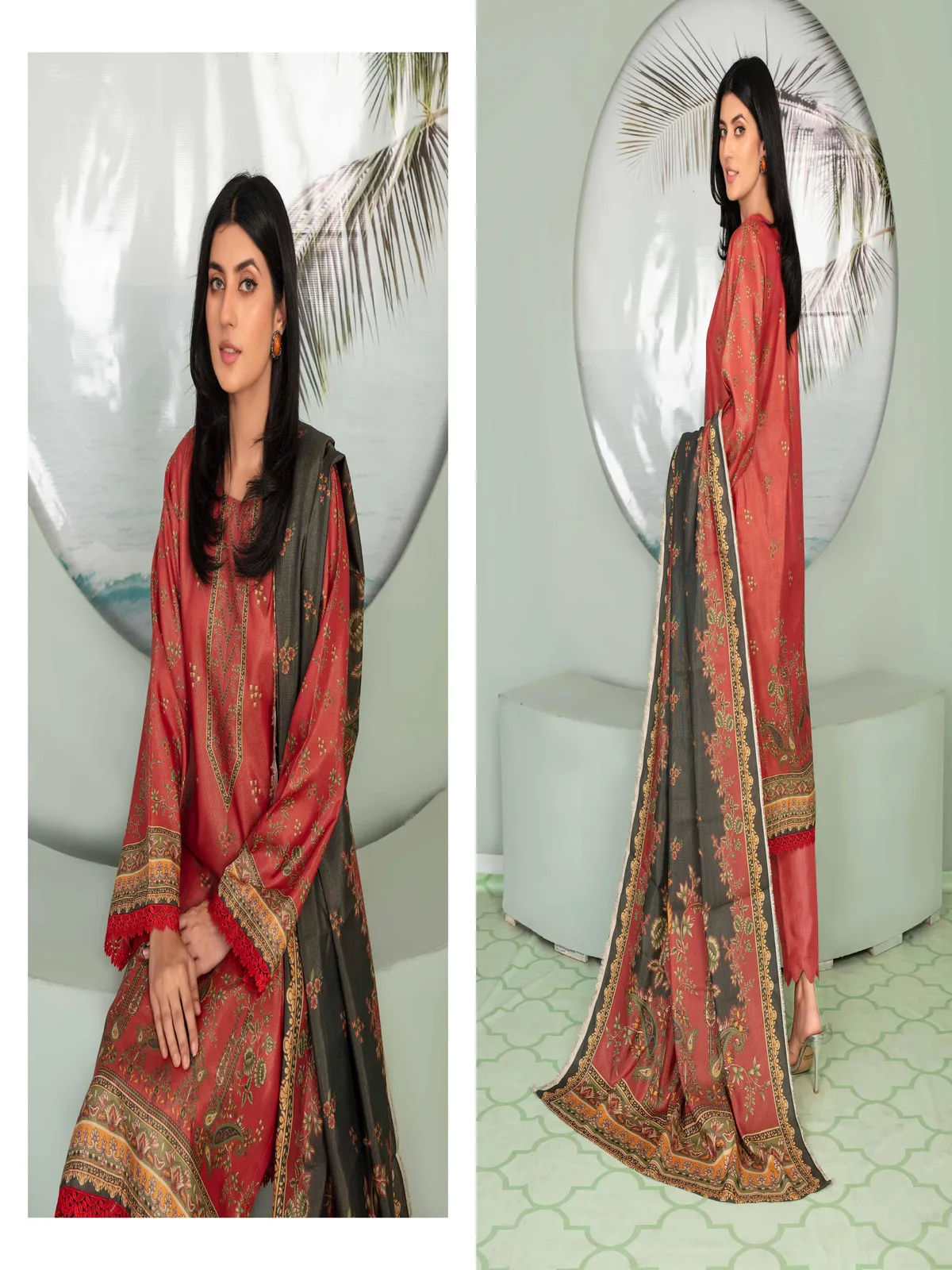 Marooj 3 Piece Magestic Golden Printed Linen Suit - Image 5