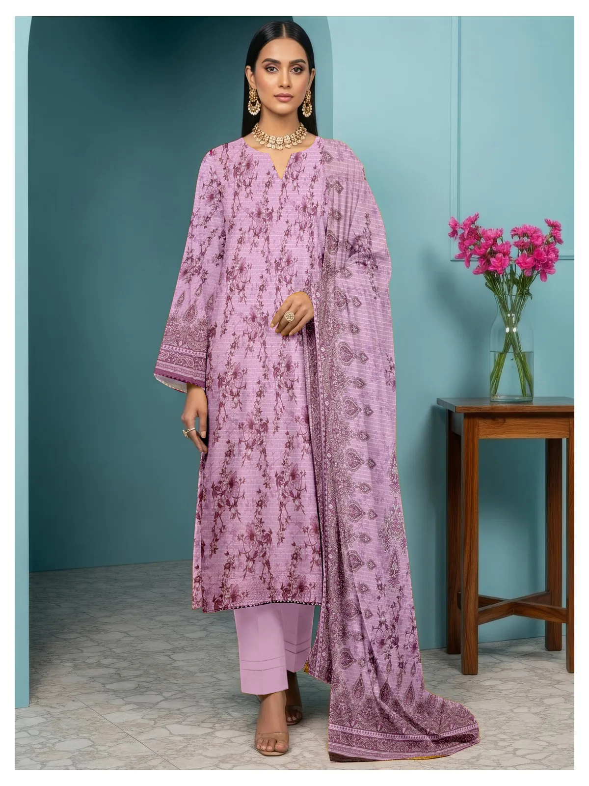 3 Piece Unstitched Digital Dhanak Suit - Image 4