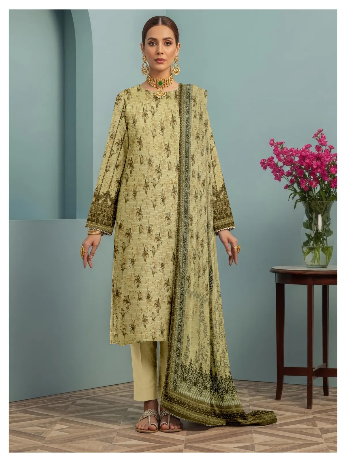 3 Piece Unstitched Digital Dhanak Suit - Image 3