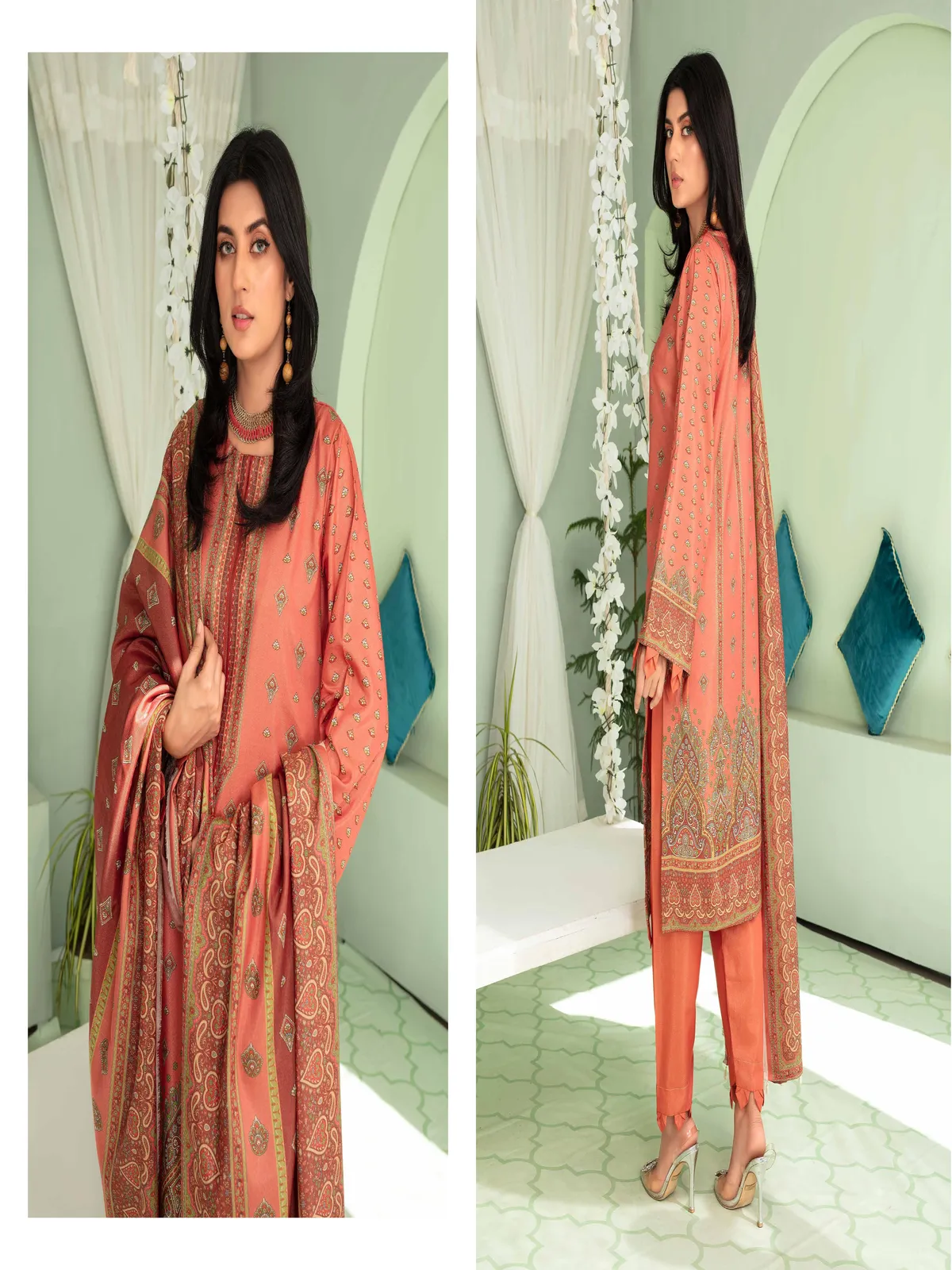 Marooj 3 Piece Magestic Golden Printed Linen Suit - Image 8